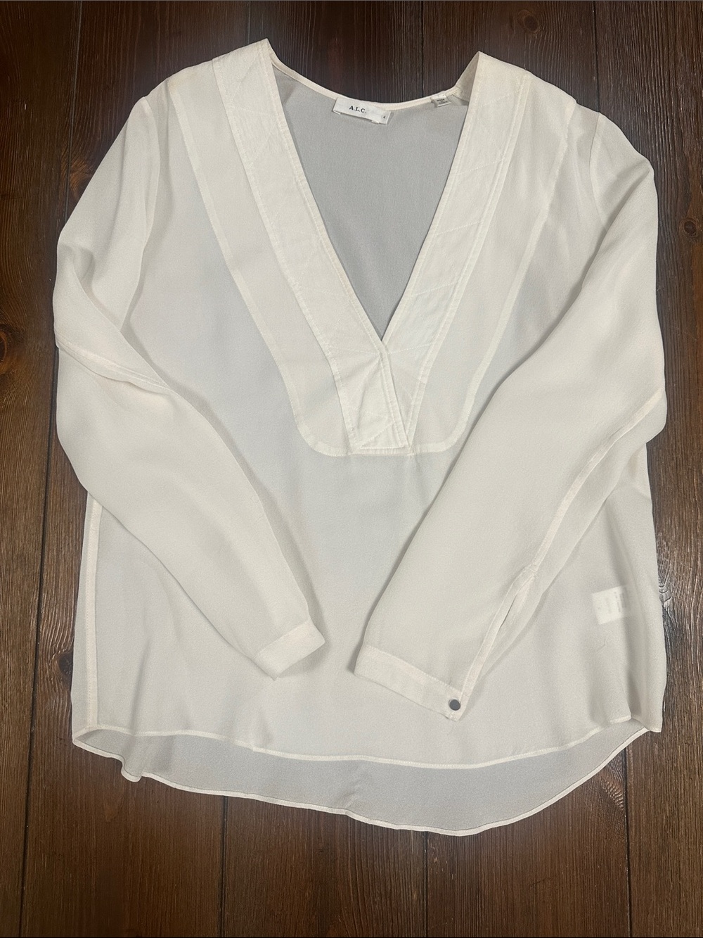 A.L.C. Ivory Deep V-Neck Long Sleeve Blouse